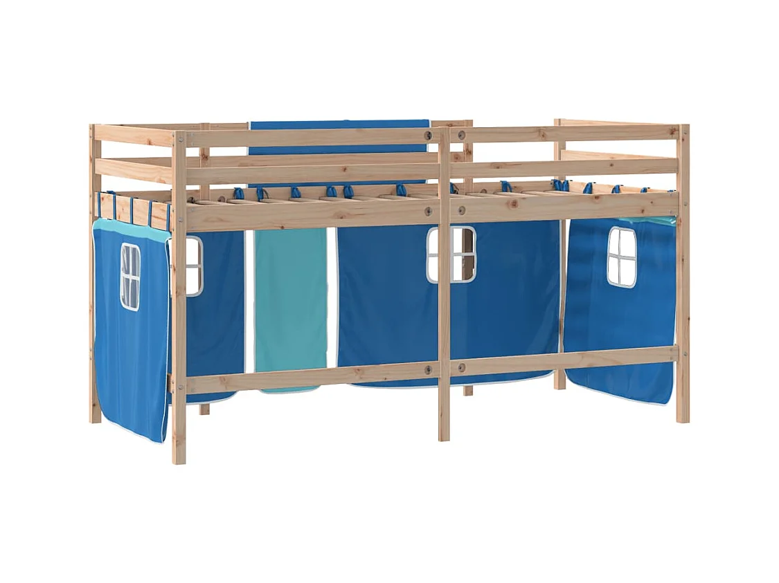 Kinderhoogslaper met gordijnen zonder matras blauw 90x200cm