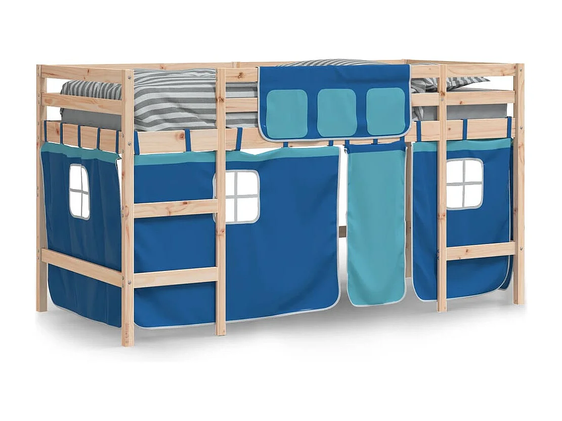 Lit mezzanine enfants avec rideaux sans matelas bleu 90x200cm