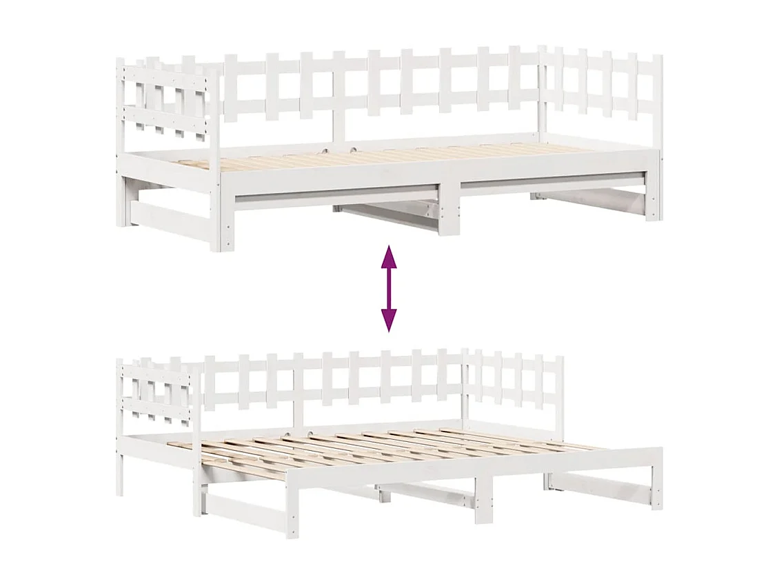 Tagesbett mit Ausziehbett und Schubladen ohne Matratze weiß 80x200cm