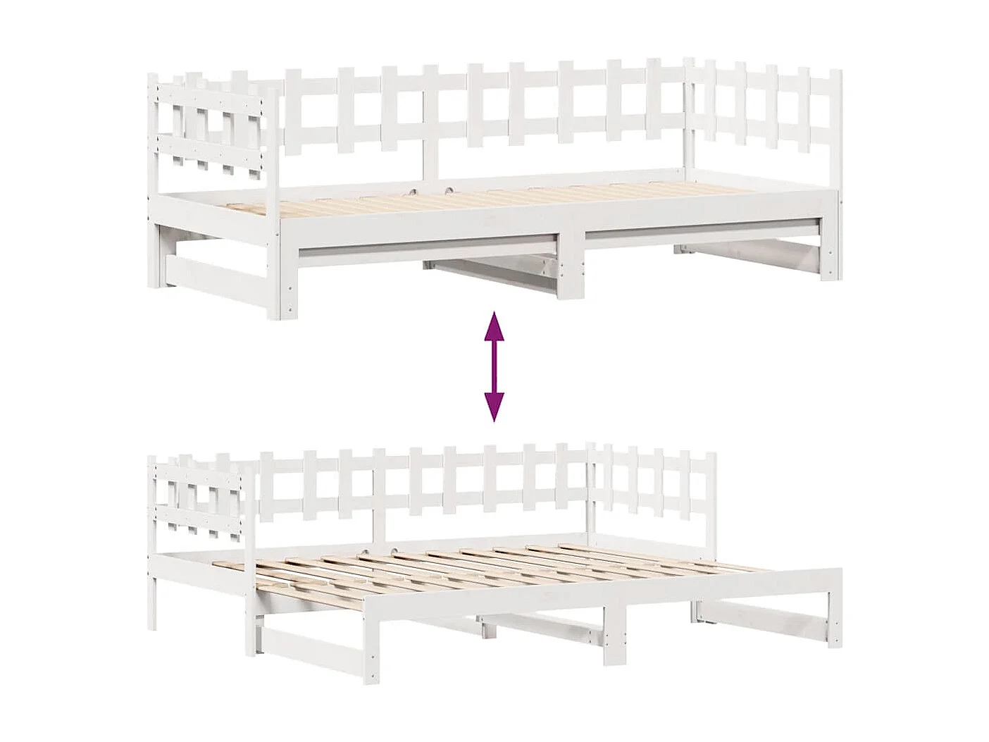 Tagesbett mit Ausziehbett und Schubladen ohne Matratze weiß 80x200cm