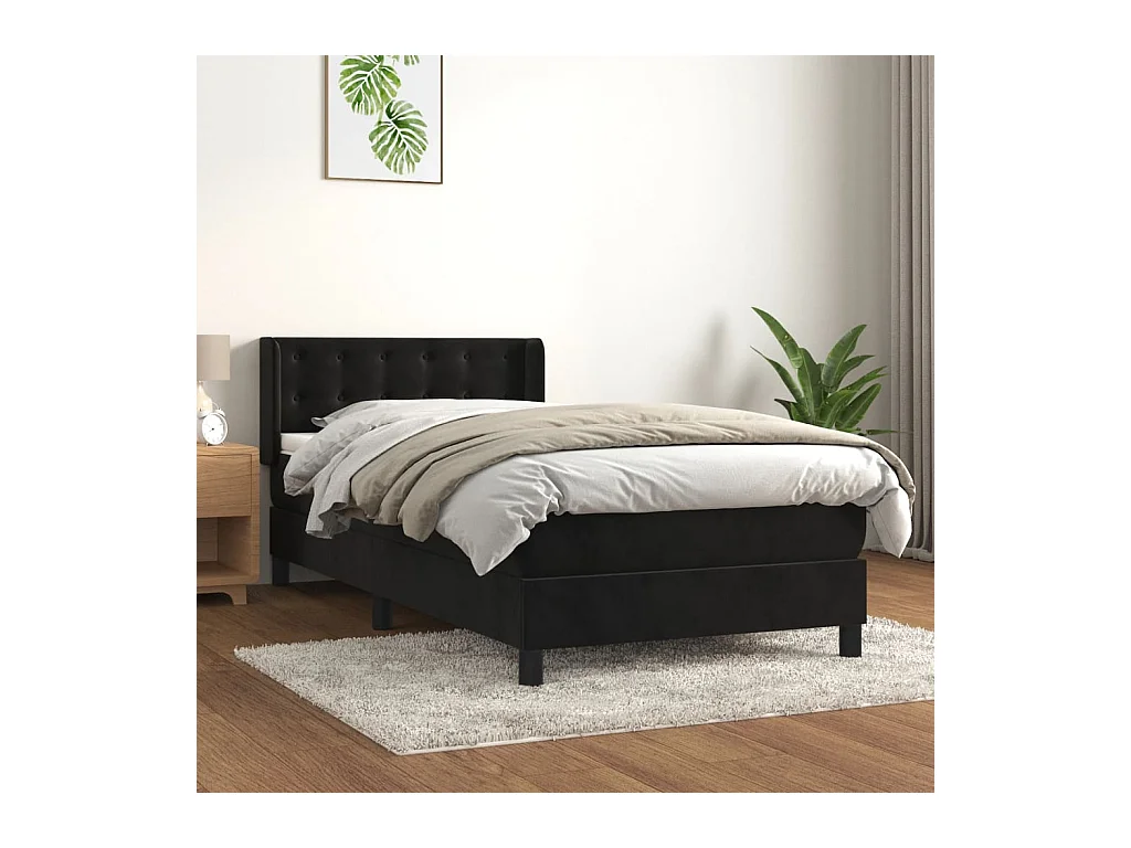 Lattenbodem met matras Zwart 100x200 cm Fluweel