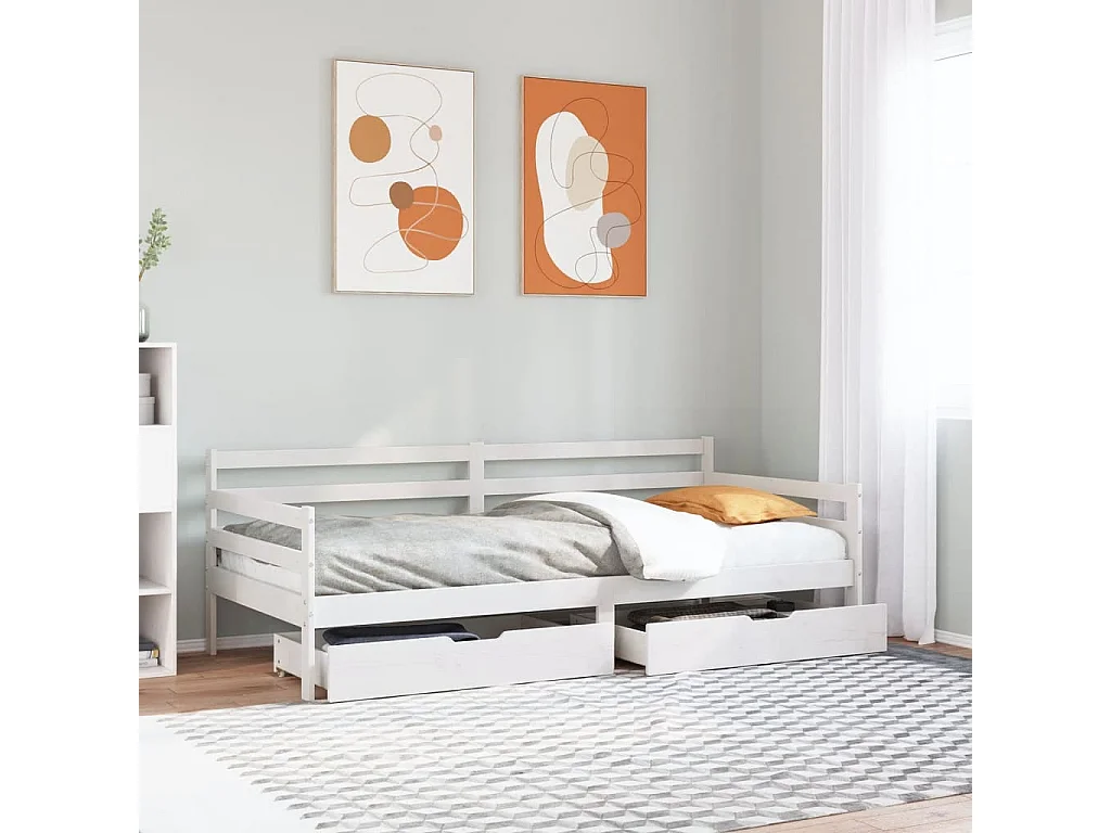 Dagbed en lades zonder matras wit 90x190 cm massief hout