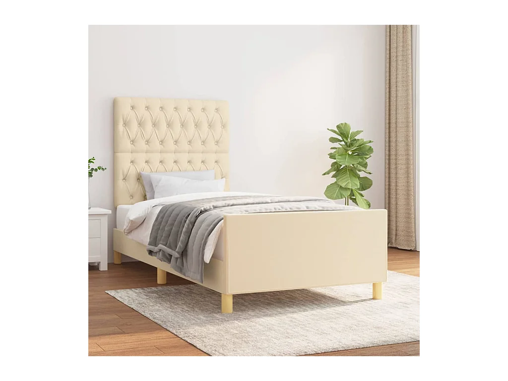 Cadre de lit sans matelas crème 100x200 cm tissu