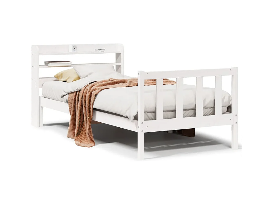 Struttura letto senza materasso bianco 75x190 cm in legno massello di pino