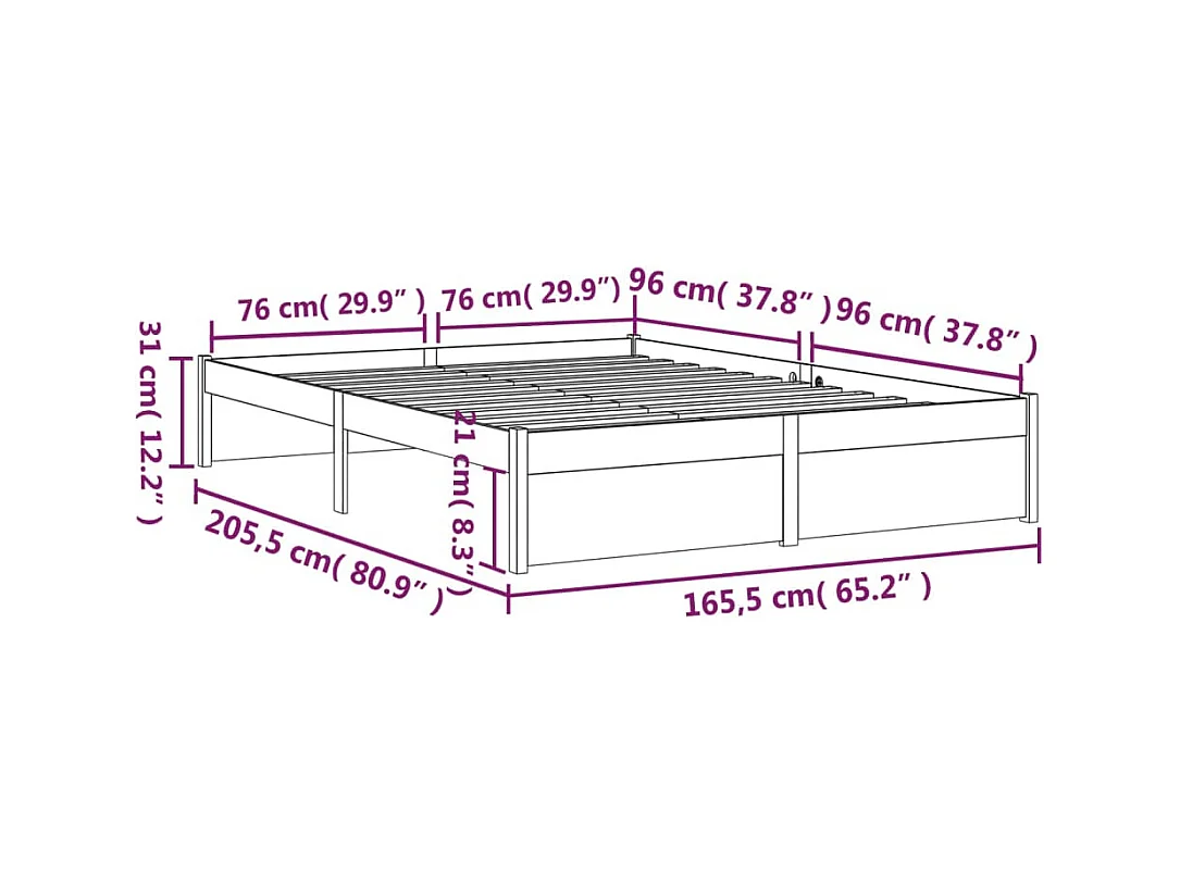 Bedframe zonder matras wit massief hout 160x200 cm