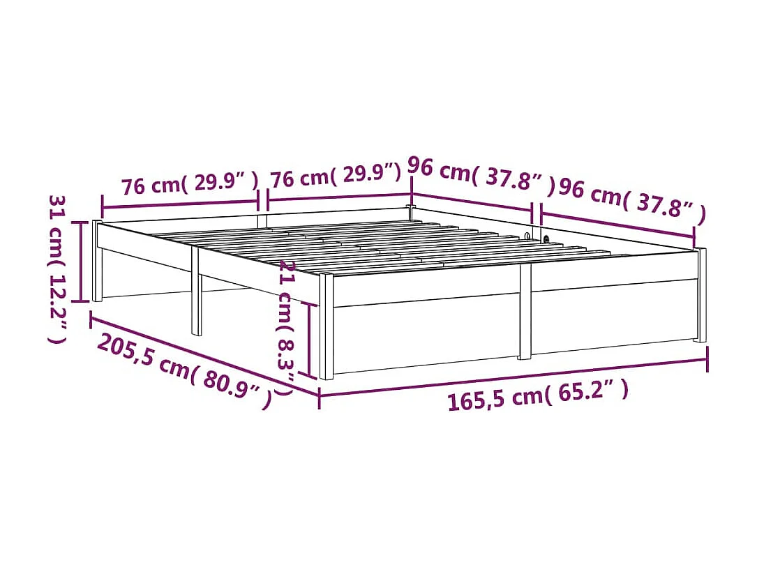 Cadre de lit sans matelas blanc bois massif 160x200 cm
