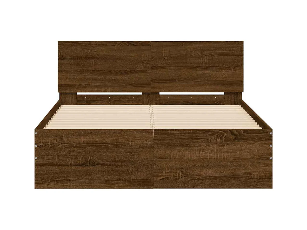 Bedframe met hoofdbord en LED bruin eiken 140x190 cm