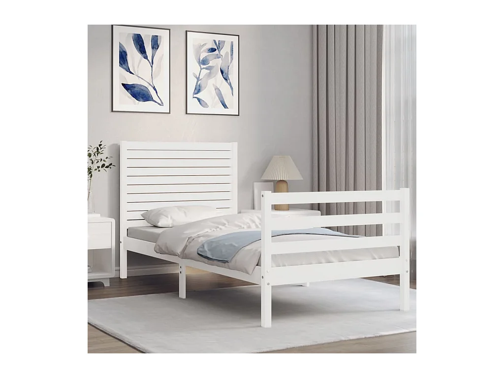 Cadre de lit sans matelas blanc bois massif