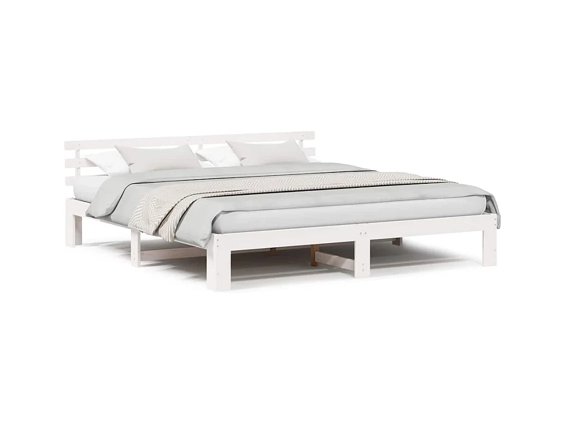 Estructura de cama blanca de 200 x 200 cm de madera maciza de pino