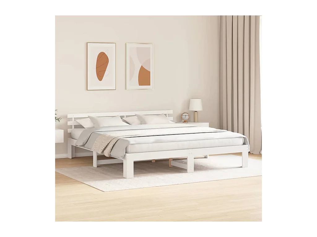 Estructura de cama blanca de 200 x 200 cm de madera maciza de pino