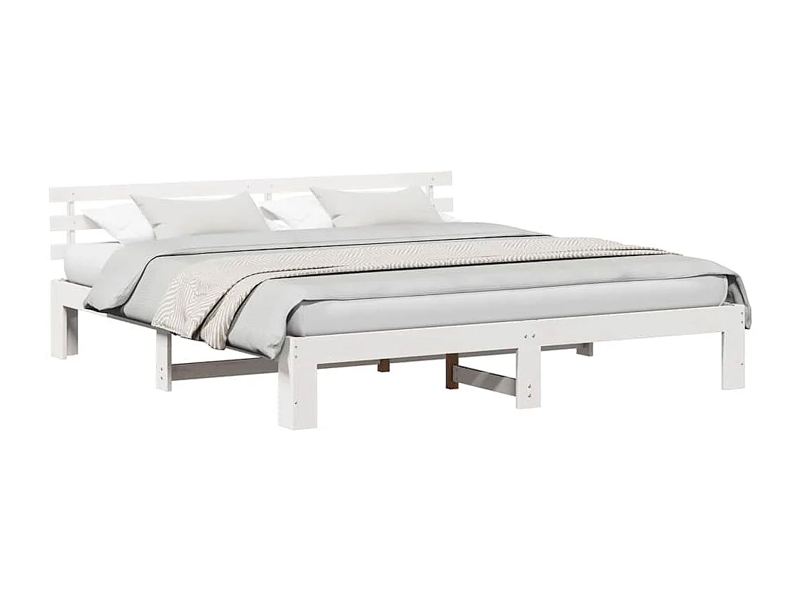 Estructura de cama blanca de 200 x 200 cm de madera maciza de pino