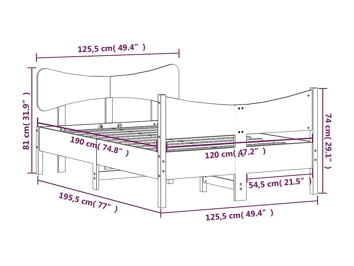Bedframe zonder matras wit 120x190 cm massief grenenhout
