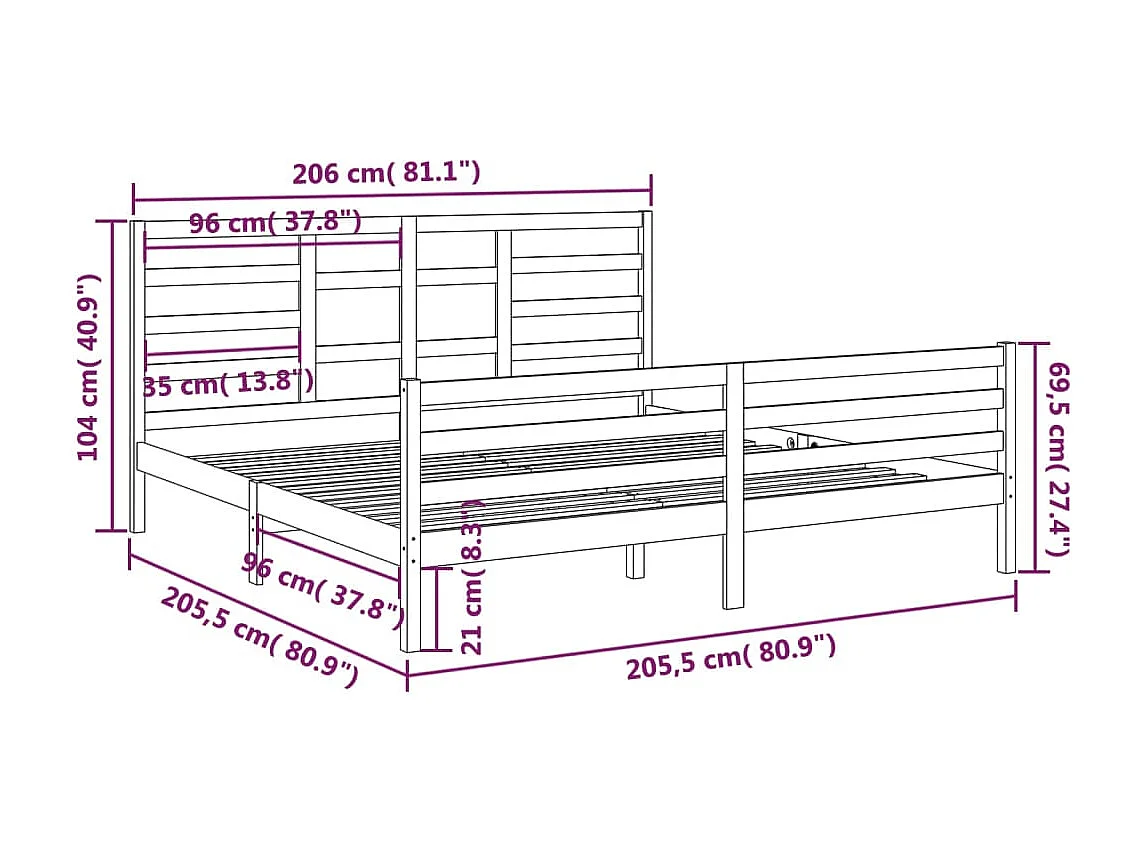 Bettgestell ohne Matratze Massivholz grau 200x200 cm