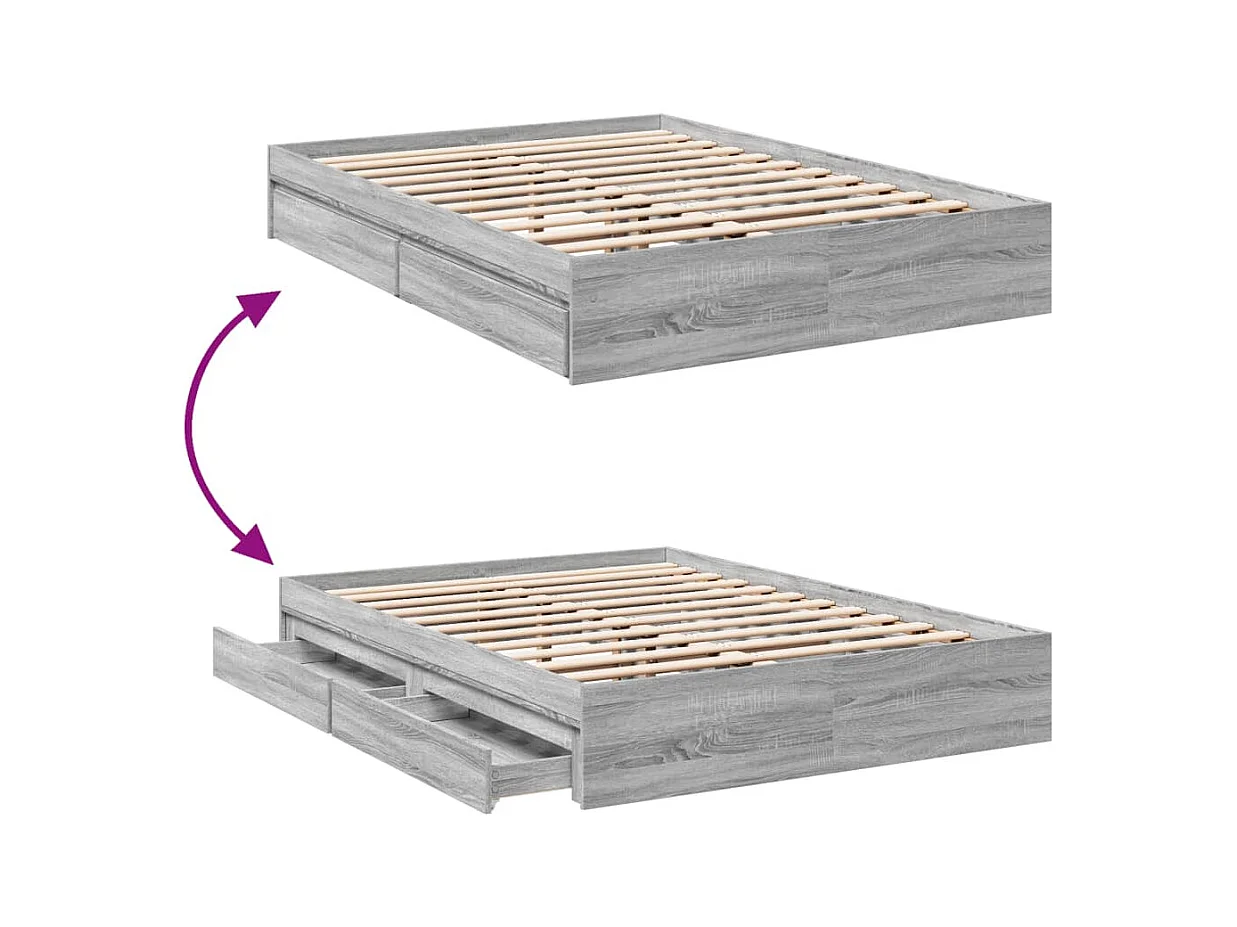 Estructura de cama con cajones sin colchón Sonoma gris 140x200 cm