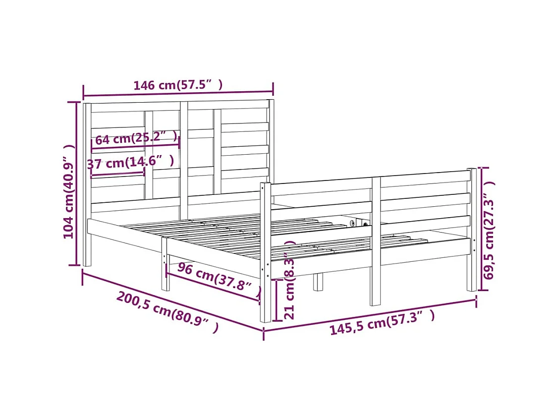 Estructura de cama de madera maciza sin colchón 140x200 cm