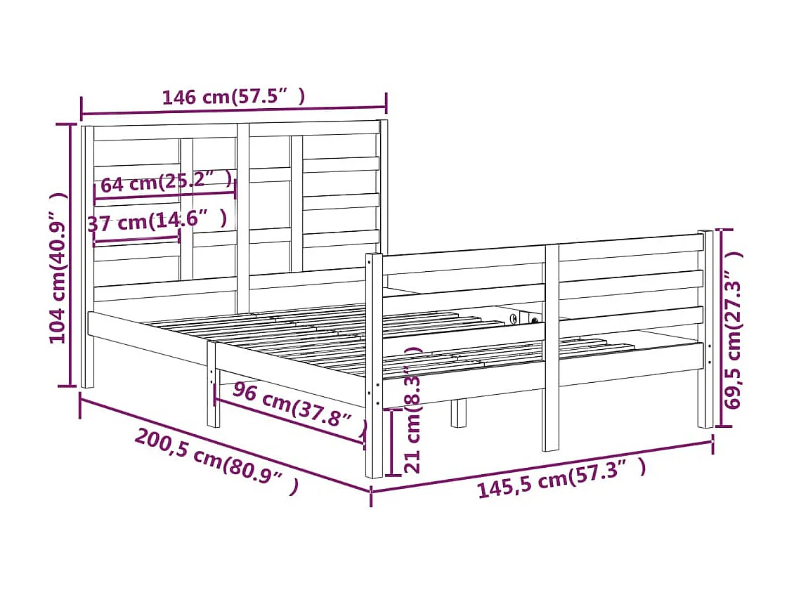 Cadre de lit sans matelas bois massif 140x200 cm