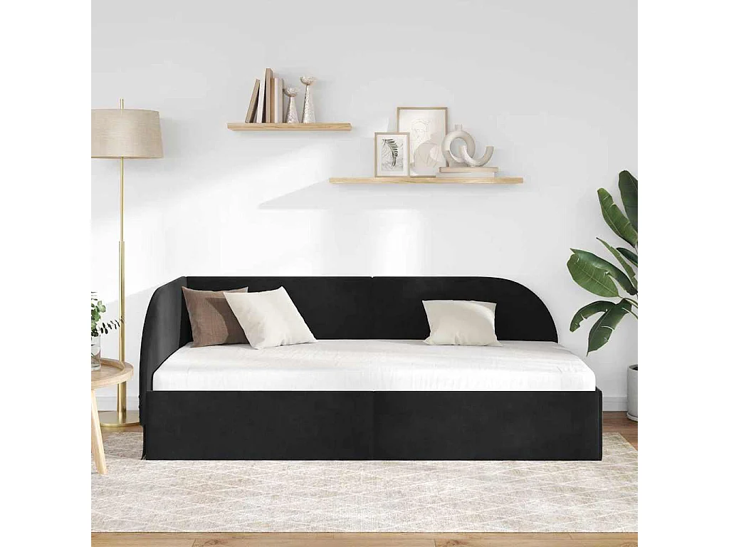 Hoekbedframe met hoofdbord Zwart 80 x 200 cm Fluweel