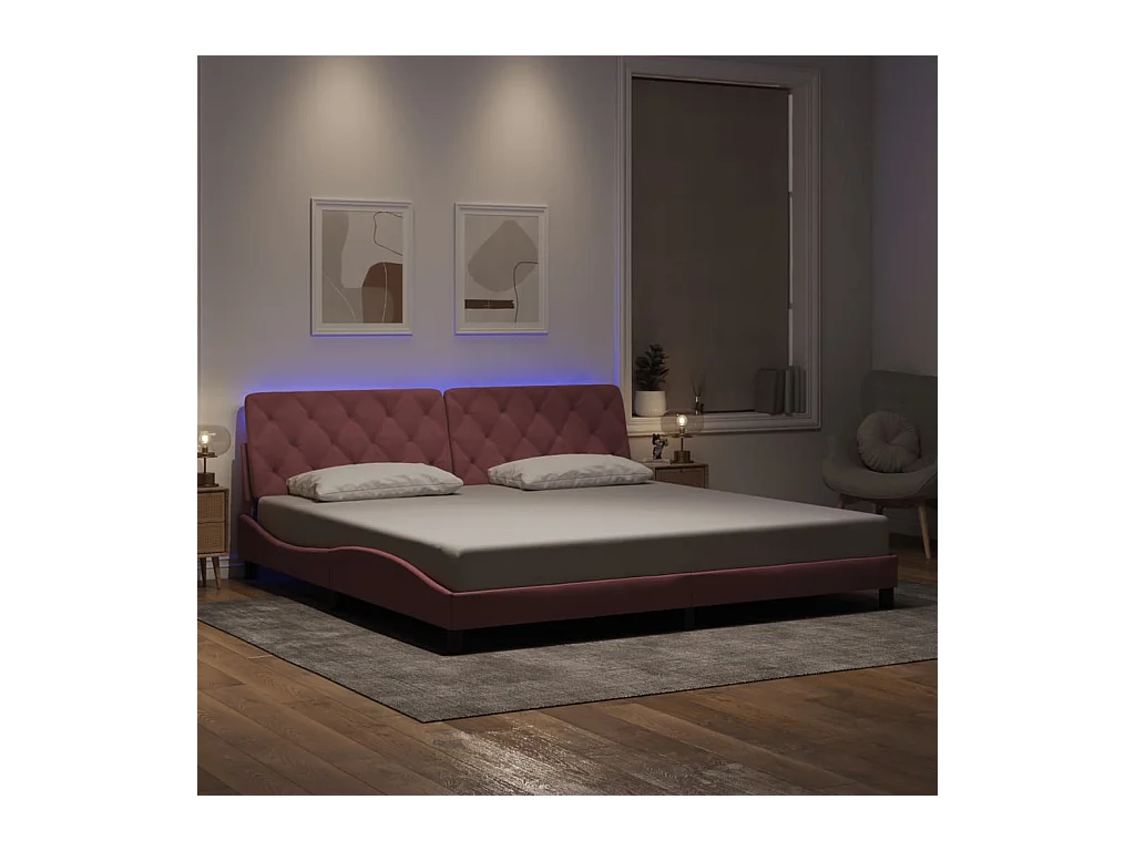 Bettgestell mit LED-Leuchten rosa 200x200 cm Samt