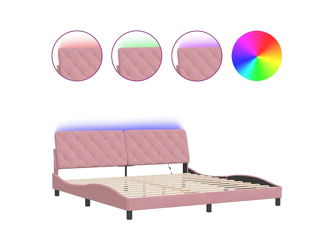 Bettgestell mit LED-Leuchten rosa 200x200 cm Samt