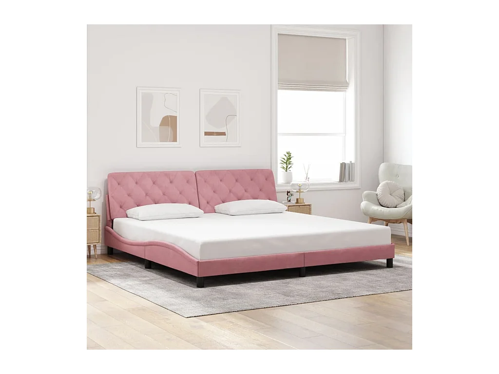 Bettgestell mit LED-Leuchten rosa 200x200 cm Samt