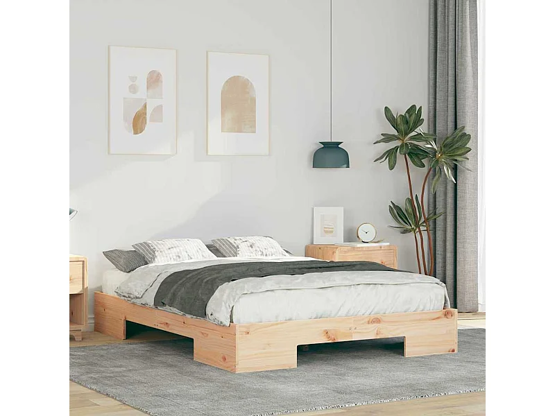 Estructura de cama elevada marrón 135 x 190 cm madera maciza de pino