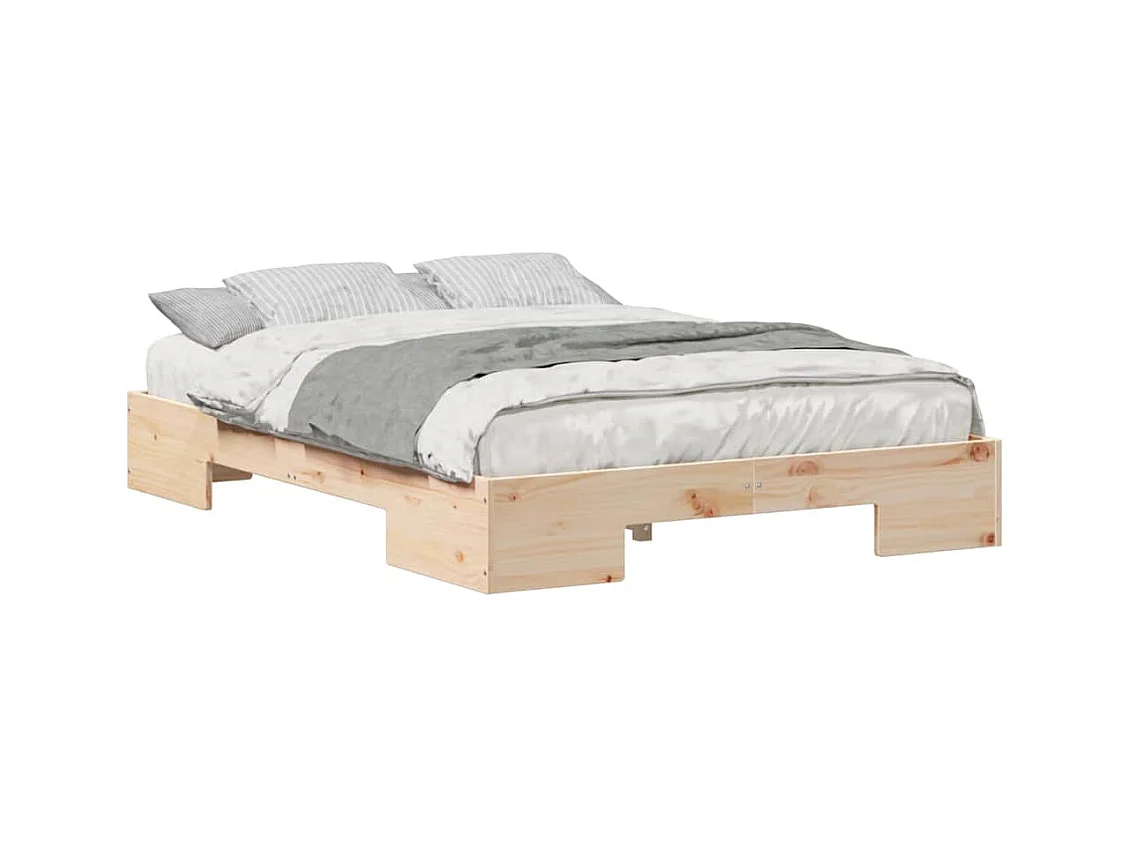 Estructura de cama elevada marrón 135 x 190 cm madera maciza de pino