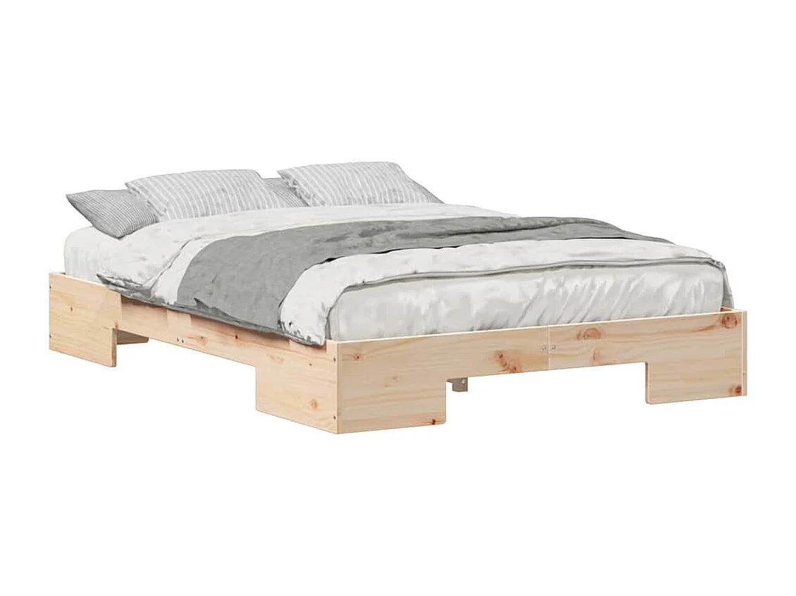 Cadre de lit surélevé Marron 135 x 190 cm Bois massif en pin