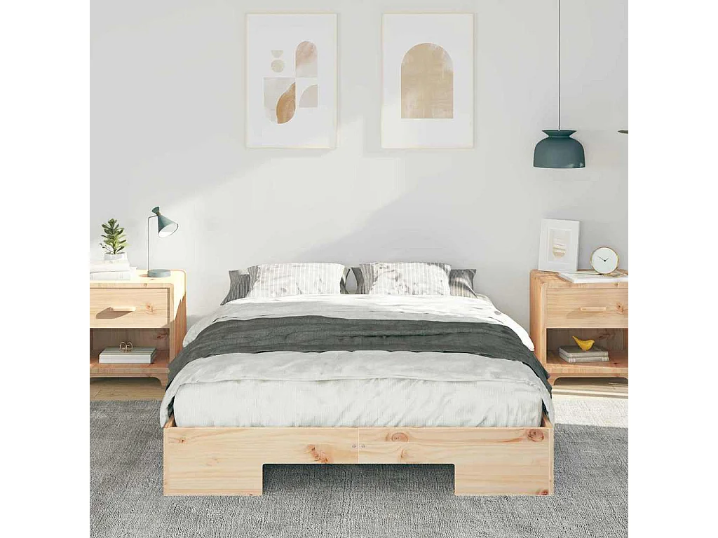 Cadre de lit surélevé Marron 135 x 190 cm Bois massif en pin