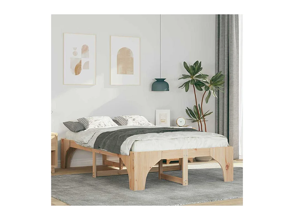 Verhoogd bedframe bruin 120 x 200 cm massief grenenhout