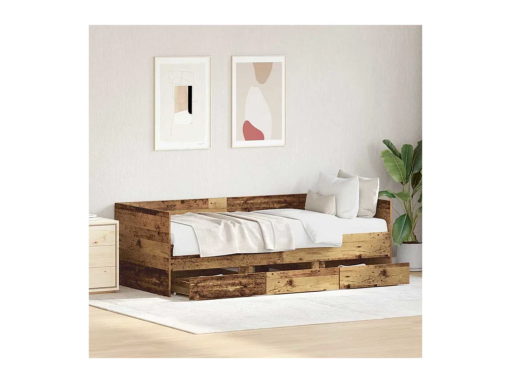 Cadre de lit de jour avec tiroirs Bois ancien 90 x 200 cm