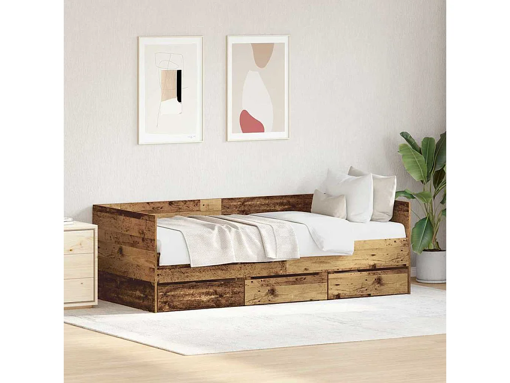 Cadre de lit de jour avec tiroirs Bois ancien 90 x 200 cm