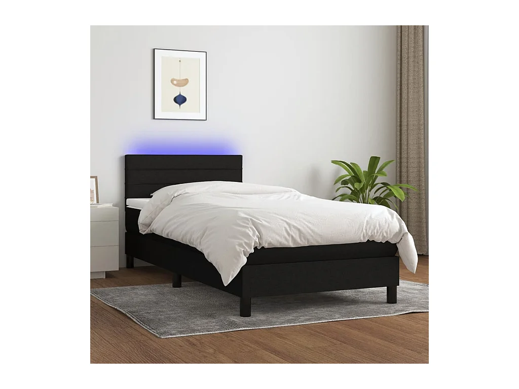 Sommier à lattes de lit avec matelas et LED Noir 80x200cm Tissu