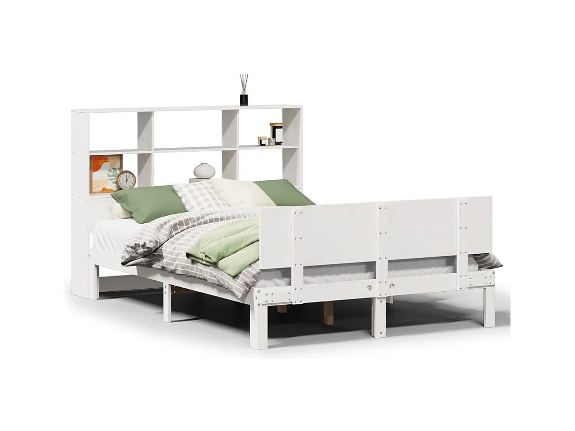 Cama librería blanca sin colchón 120x200 cm madera maciza de pino