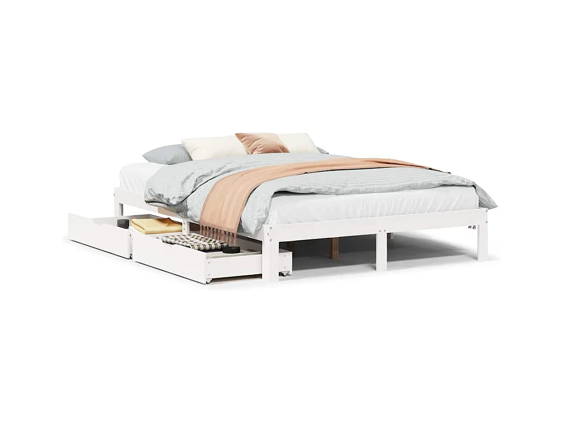 Estructura de cama con cajones sin colchón blanca 120x200 cm