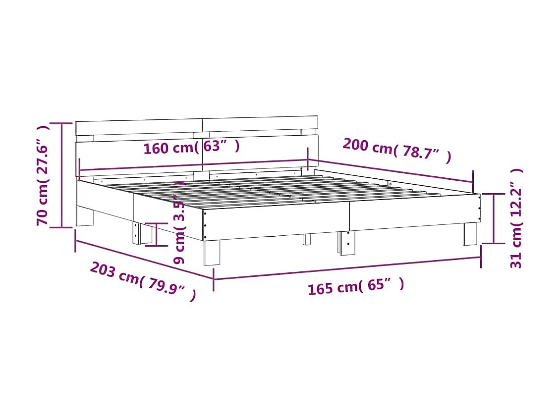 Betongraues Bettgestell ohne Matratze 160x200 cm