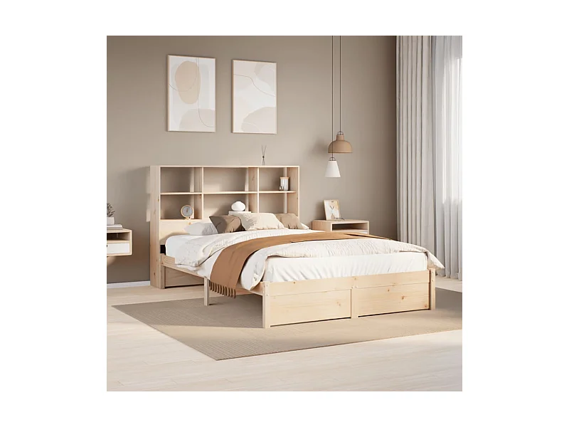 Letto a libreria senza materasso 140x200 cm in legno massello di pino
