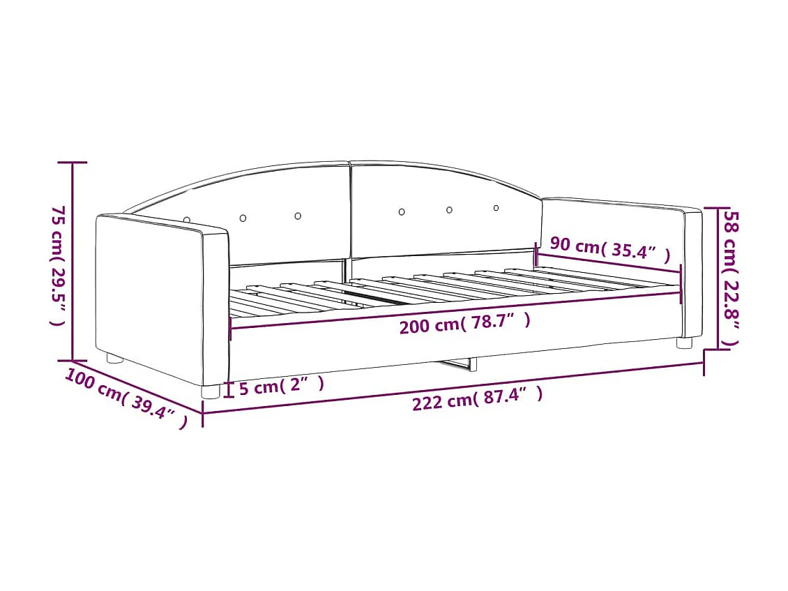 Tagesbett ohne Matratze hellgrau 90x200 cm Samt