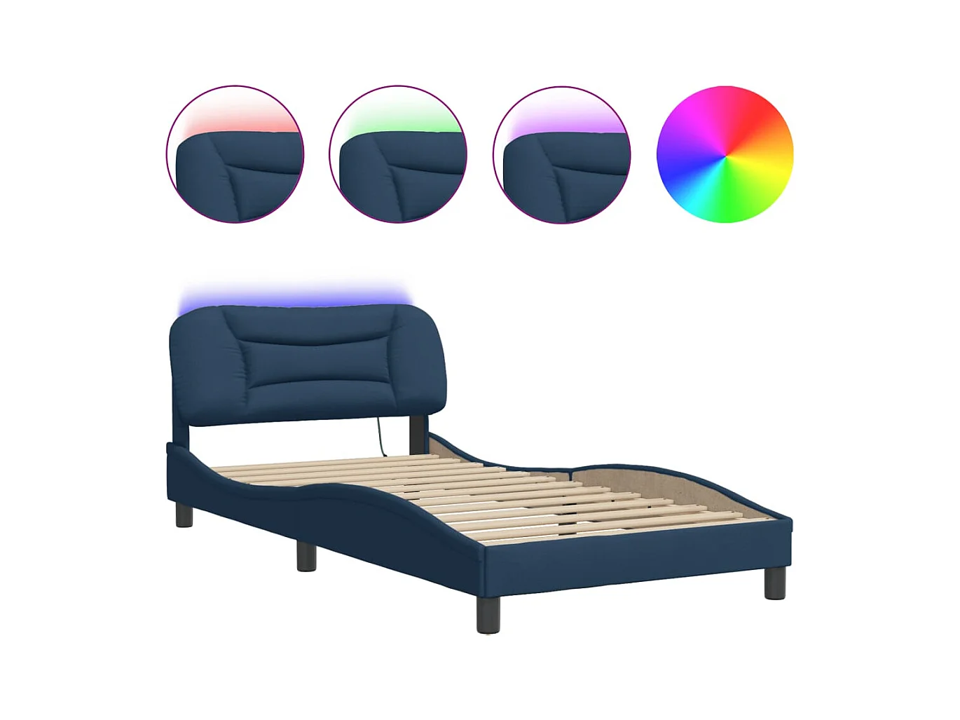 Bedframe met LED zonder matras blauw 100x200 cm stof