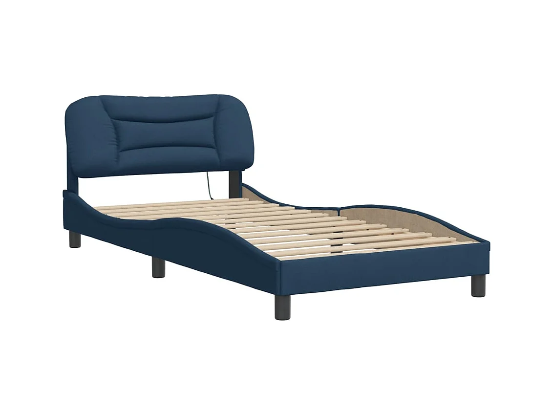 Bedframe met LED zonder matras blauw 100x200 cm stof