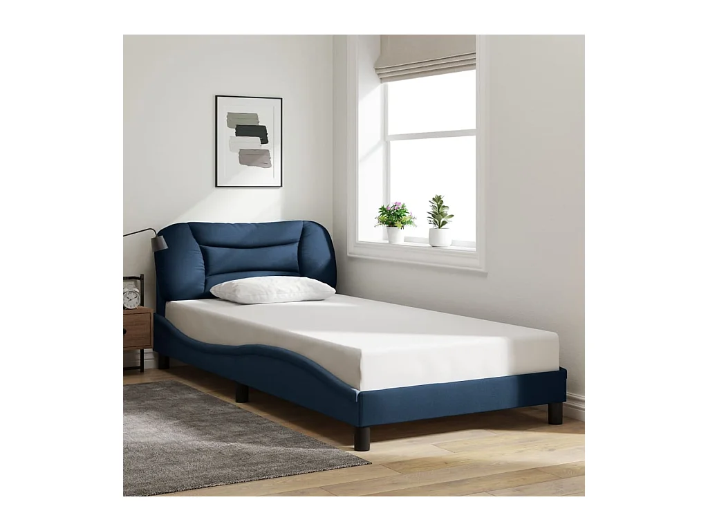 Bedframe met LED zonder matras blauw 100x200 cm stof