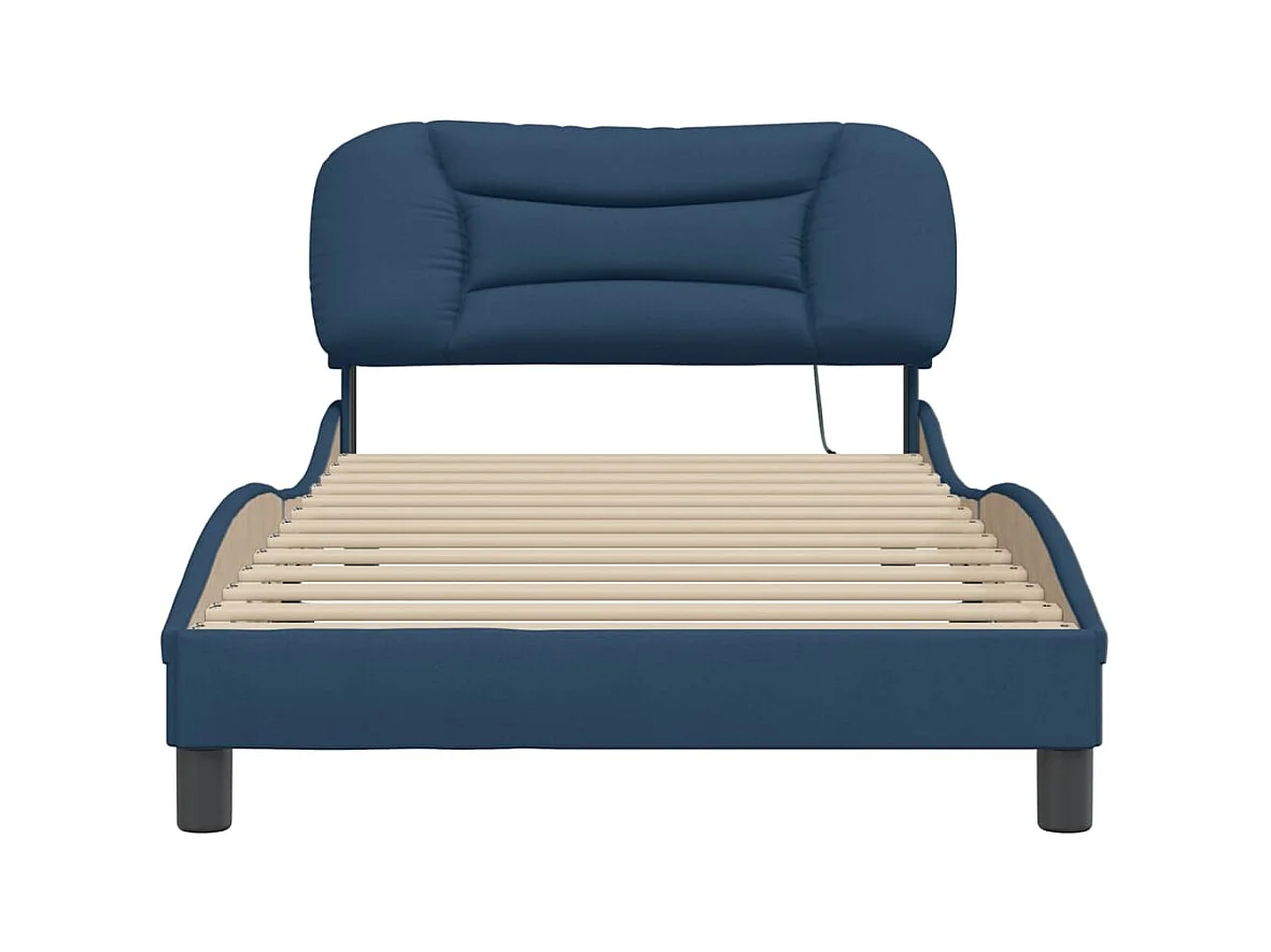 Bedframe met LED zonder matras blauw 100x200 cm stof