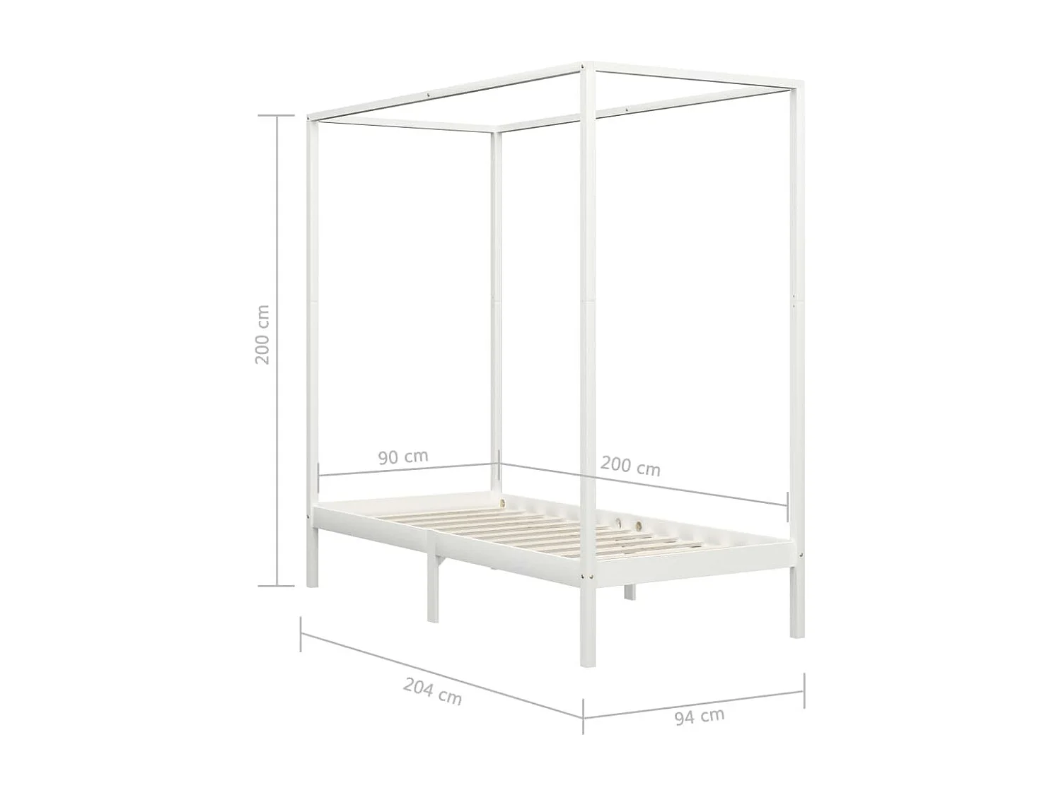 Cadre de lit à baldaquin sans matelas bois massif 90x200 cm