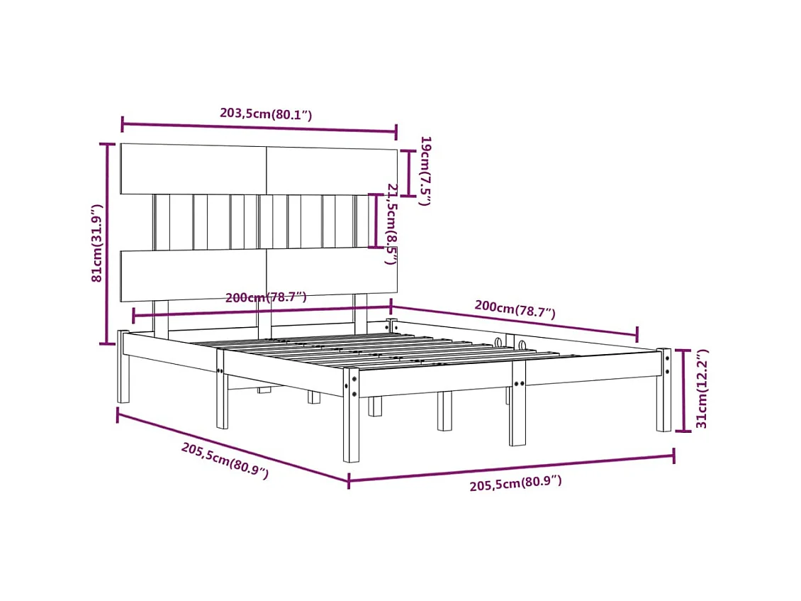 Estructura de cama sin colchón gris 200x200 cm madera maciza