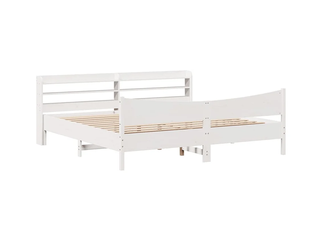 Estructura de cama y cabecero blanco 180x200 cm madera maciza de pino
