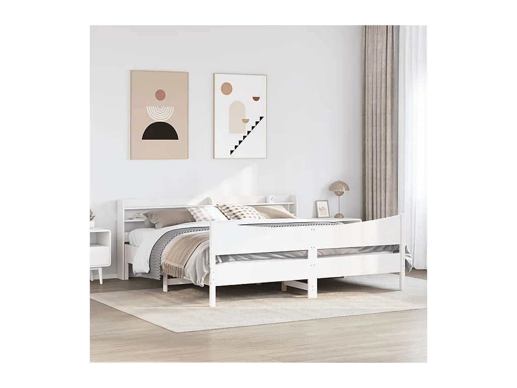 Estructura de cama y cabecero blanco 180x200 cm madera maciza de pino