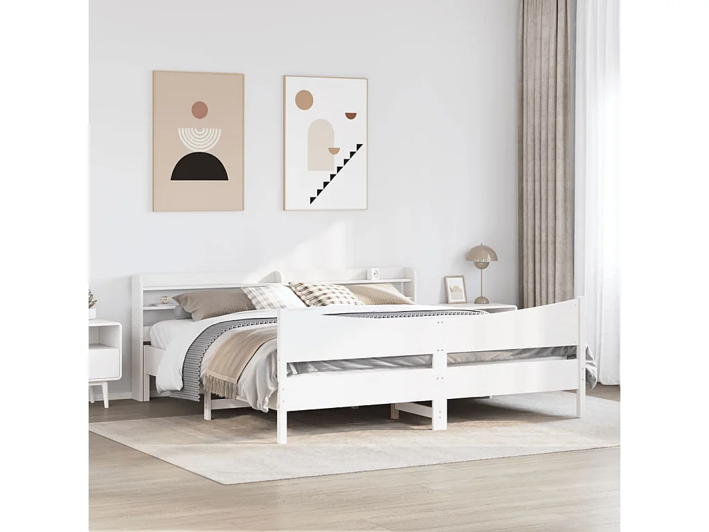 Estructura de cama y cabecero blanco 180x200 cm madera maciza de pino