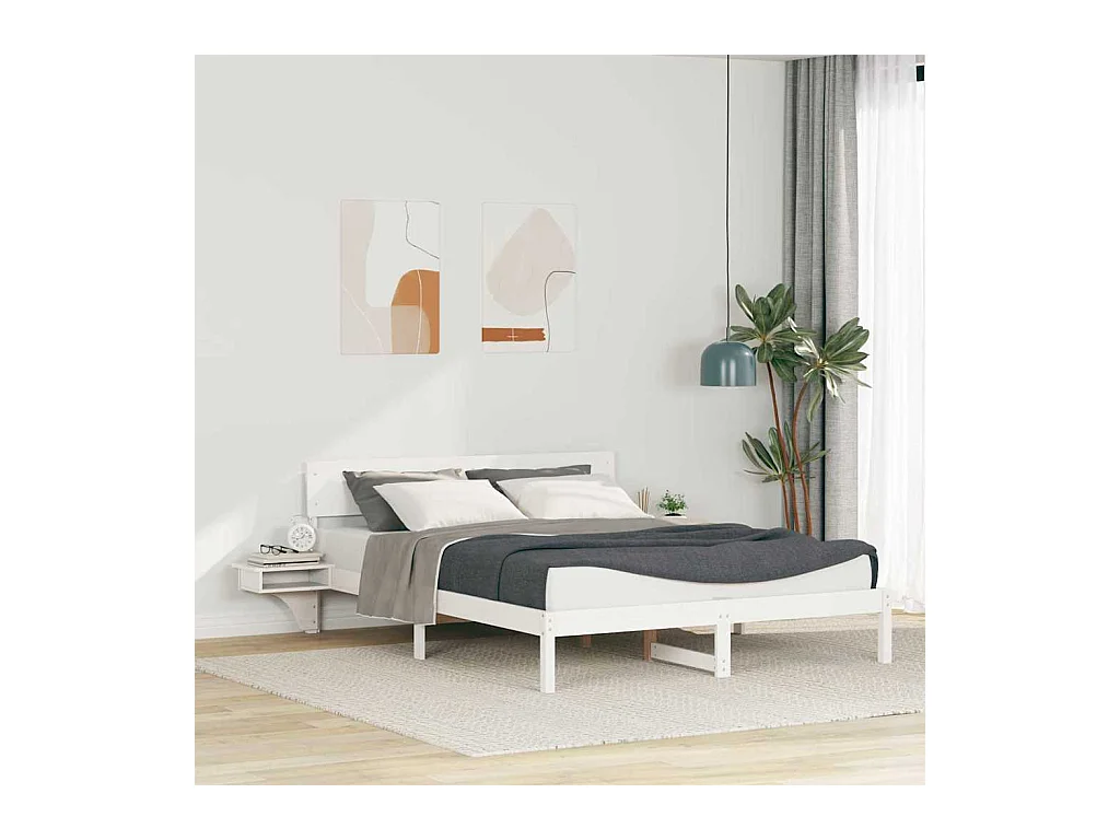 Struttura letto con comodini Bianco Legno massello di pino