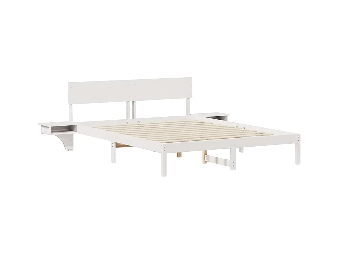 Struttura letto con comodini Bianco Legno massello di pino