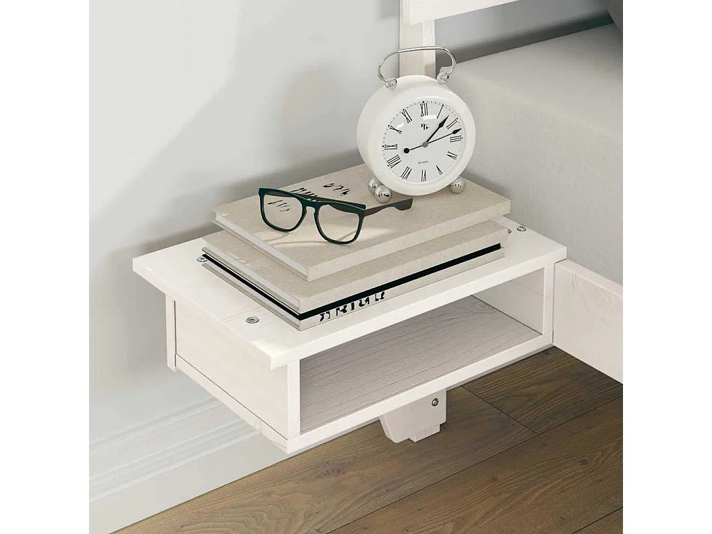 Cadre de lit avec tables de chevet Blanc Bois massif en pin