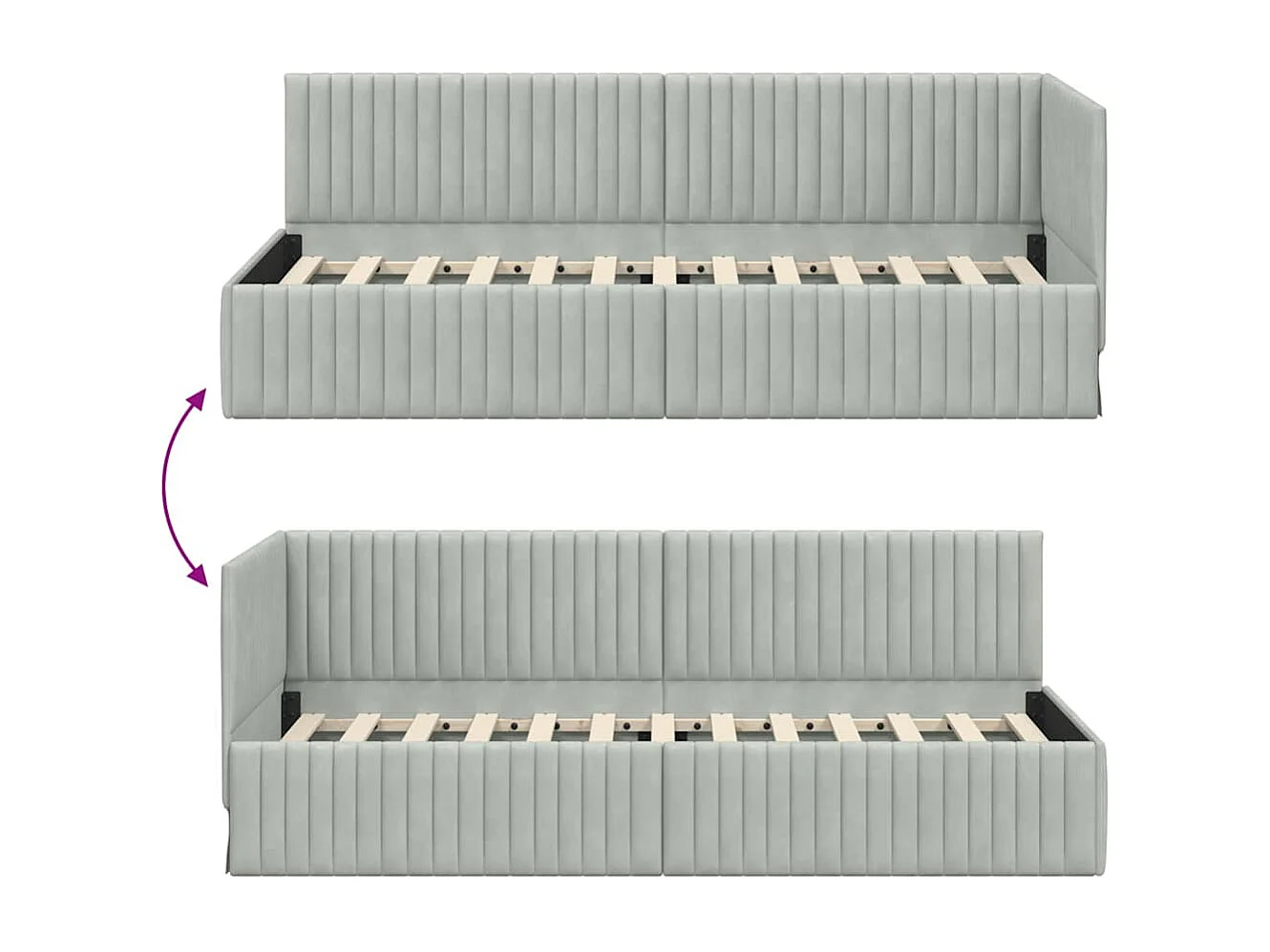 Estructura de cama esquinera Gris claro 80 x 200 cm Terciopelo